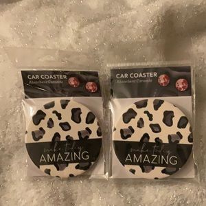 White Cheetah print car coaster